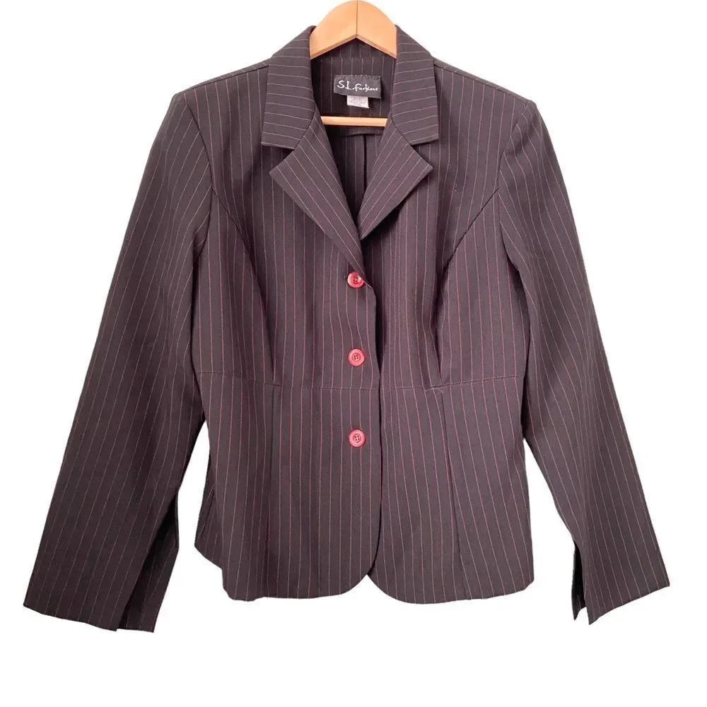 Vintage S.L. Fashions Made in USA Stripped Blazer in Size 16